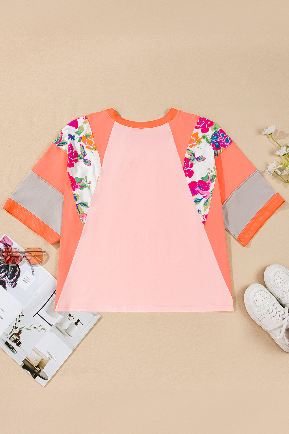 Selah Plus Size Floral Raglan Half Sleeve Top