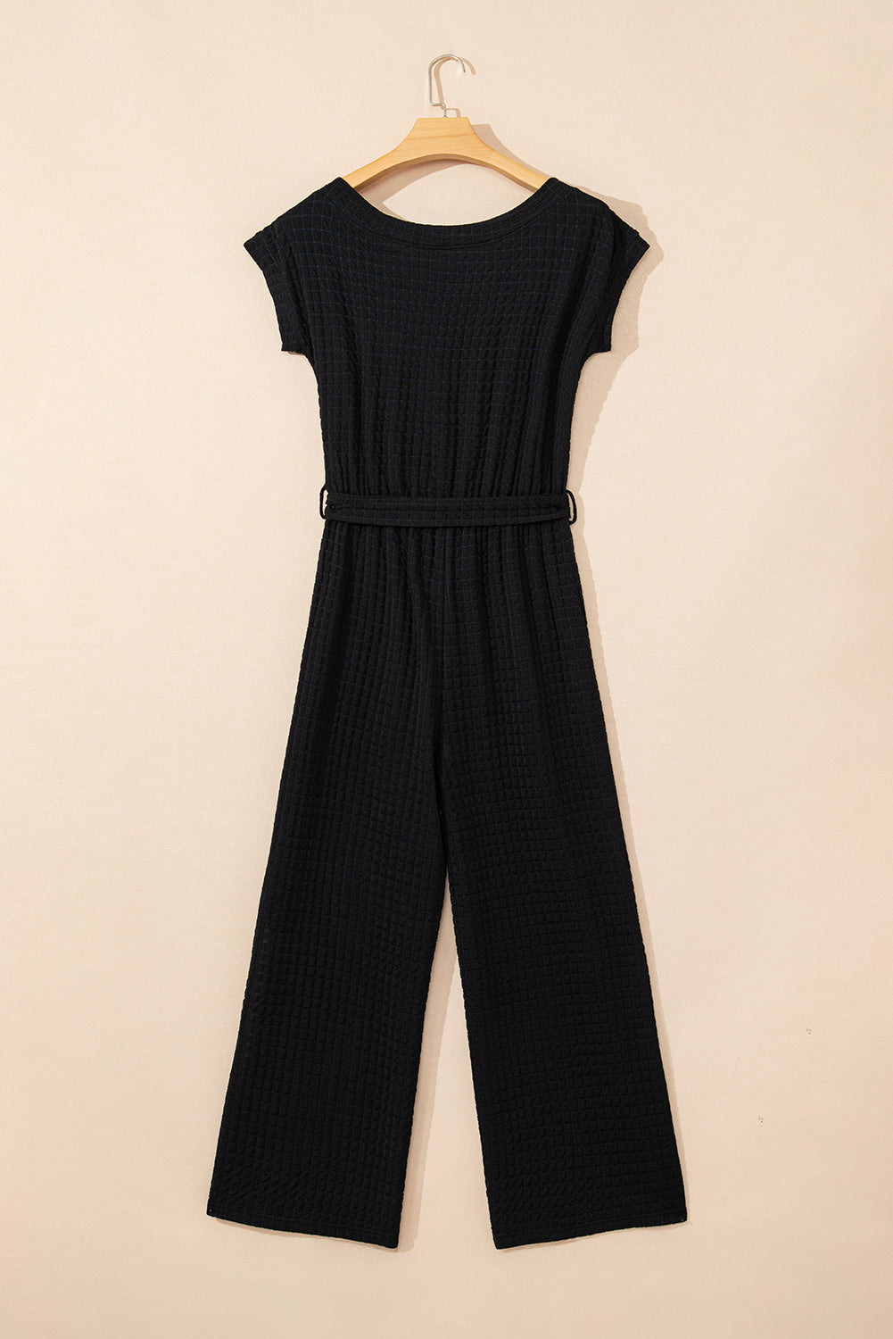 Georgina Checkered Mesh One Shoulder Short Sleeve Jumpsuit