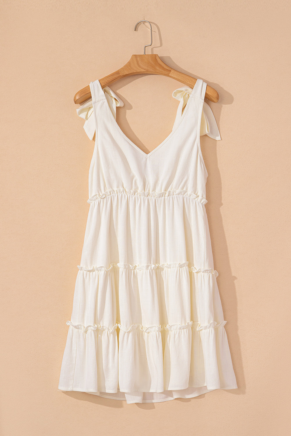 Kenia Solid Color Tied Straps Ruffle Tiered Mini Dress