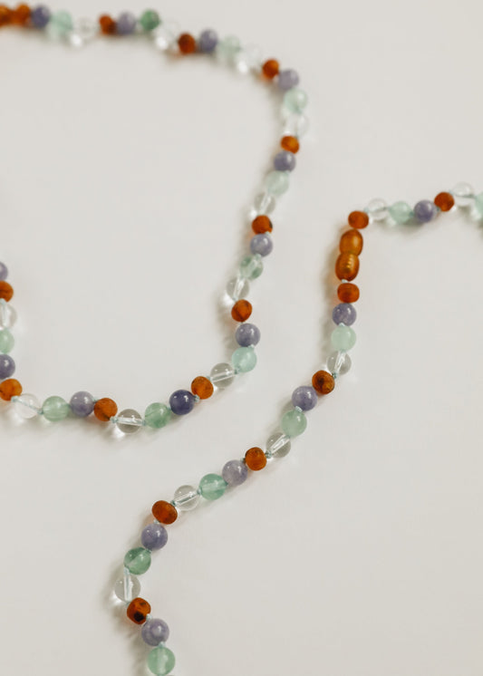 Baltic Sea Amber + Natural Gemstone || Beaded Necklace