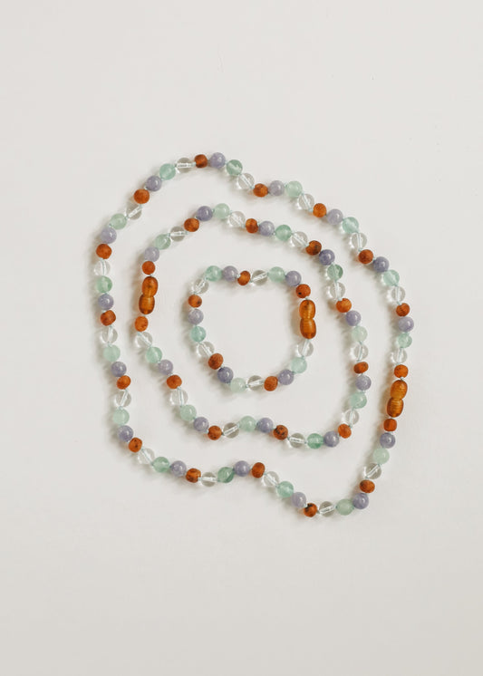 Baltic Sea Amber + Natural Gemstone || Beaded Necklace