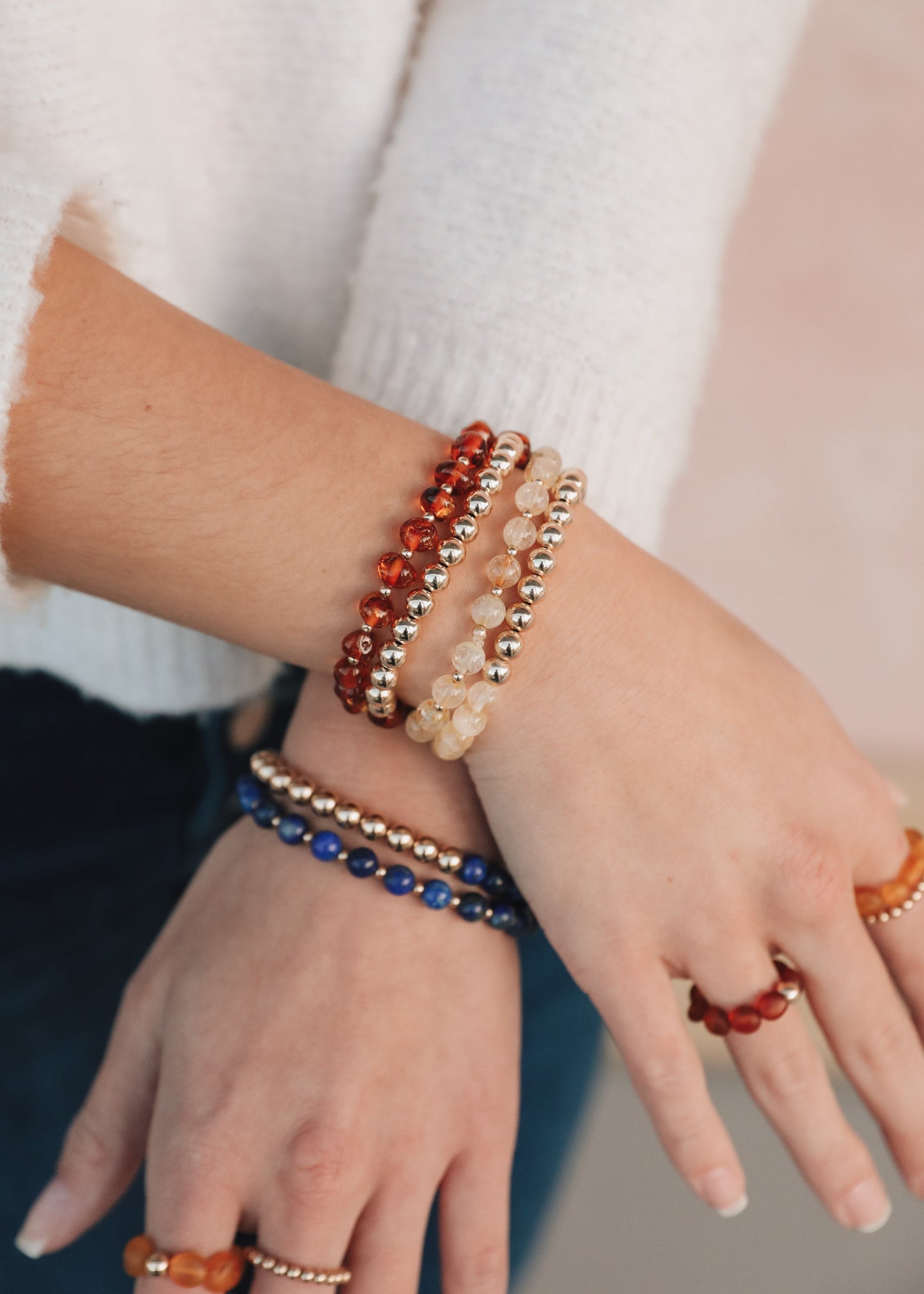 Citrine Gemstone + 14K Gold Filled Beaded Stretch Bracelet