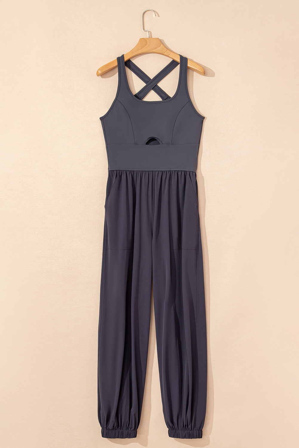 Avianna Back Crossed Straps Hollow Out Jogger Jumpsuit