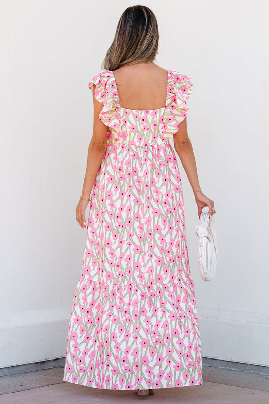 Angelica Floral Ruffled Strap Maxi Dress