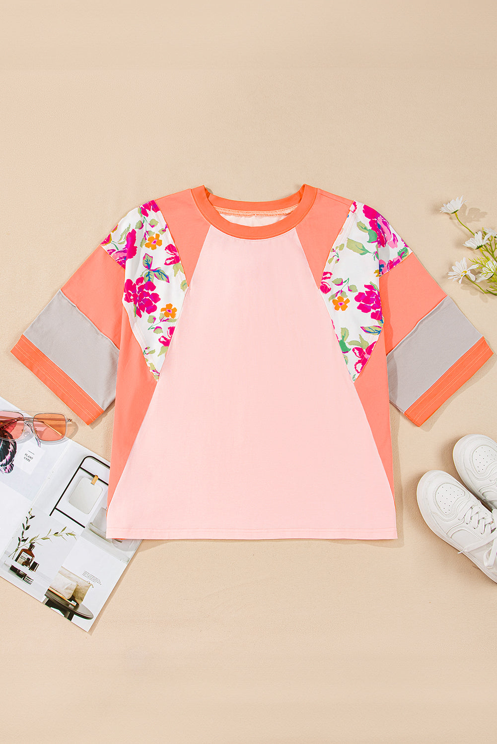 Selah Plus Size Floral Raglan Half Sleeve Top