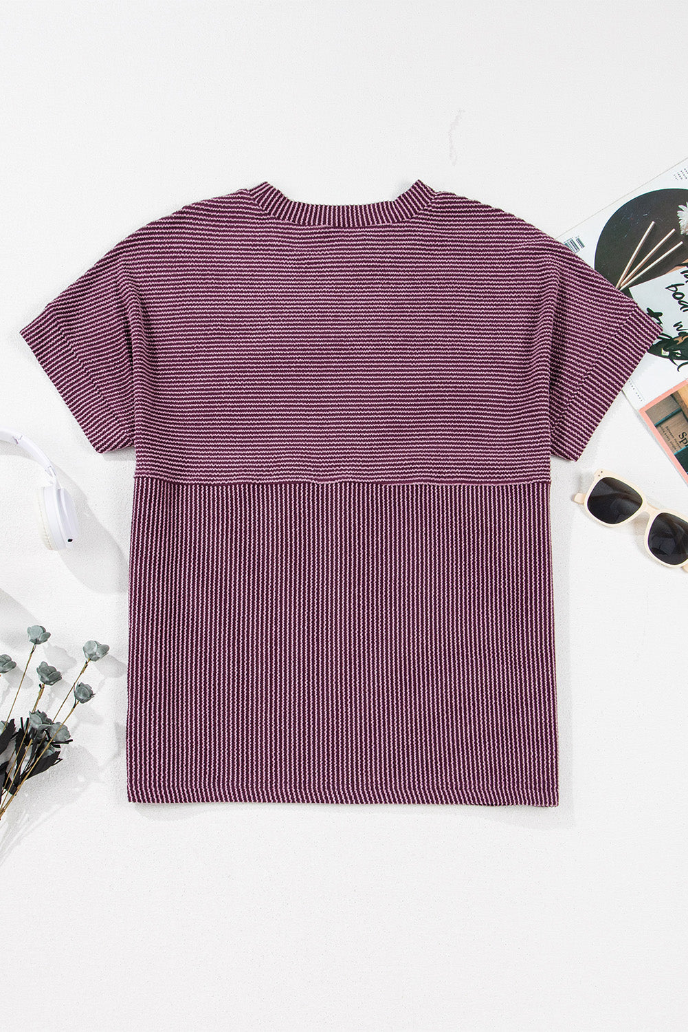 Alessandra Plain Corded Knit Mock Neck T Shirt