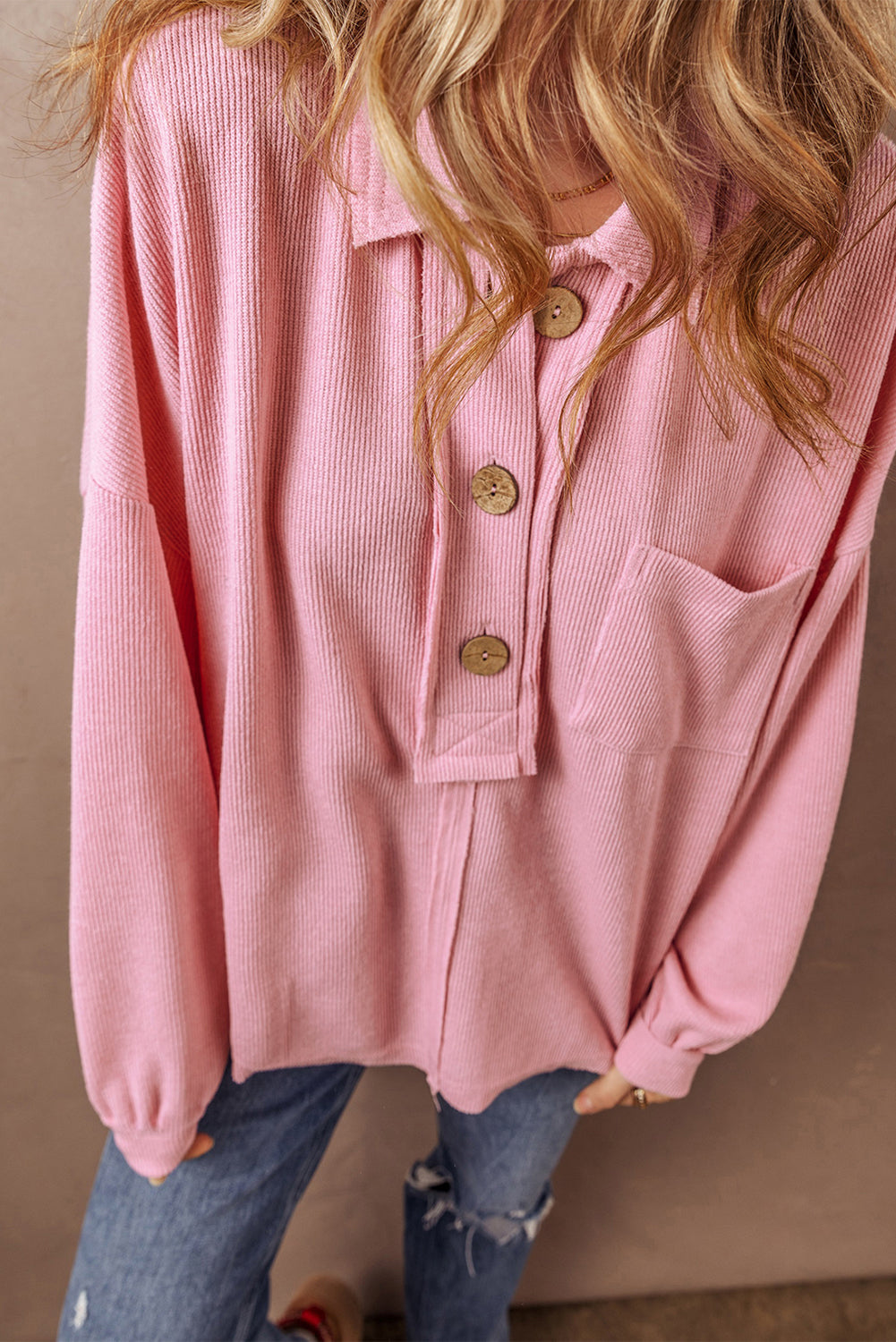 Camille Ribbed Knit Collared Henley Top