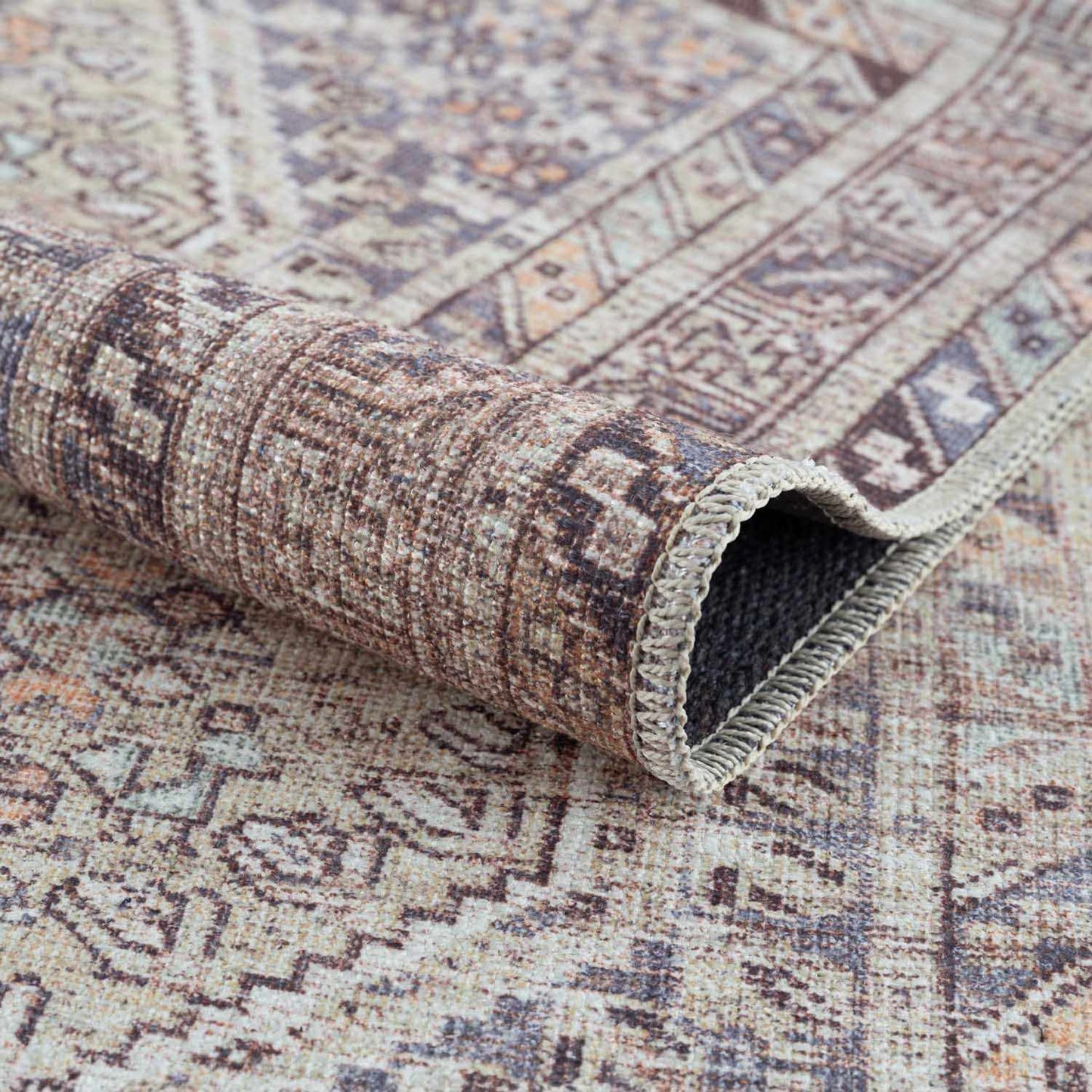 Barny Tan Flat Pile Washable Rug Area Rug