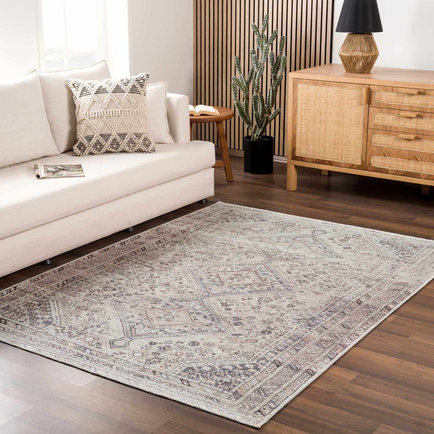 Barny Tan Flat Pile Washable Rug Area Rug