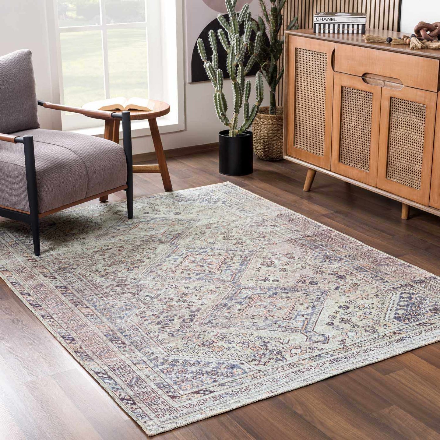Barny Tan Flat Pile Washable Rug Area Rug