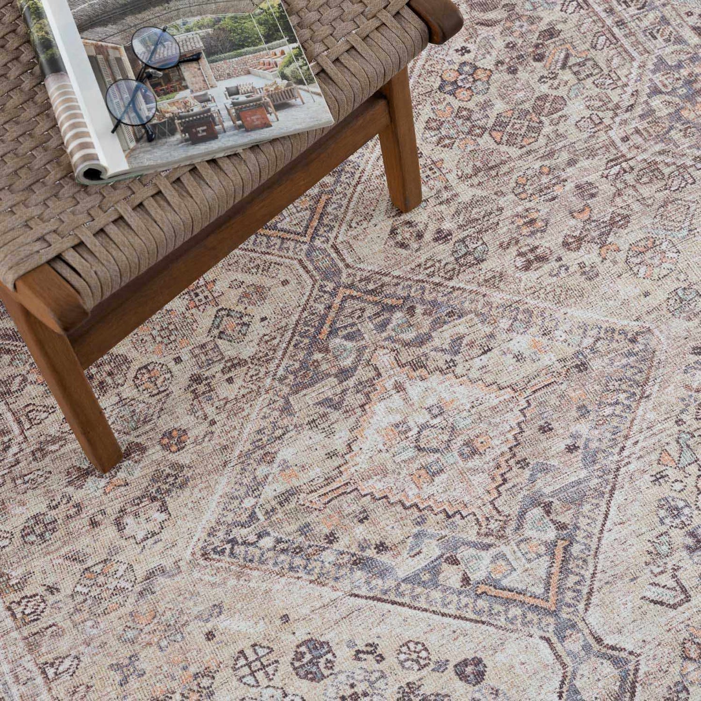Barny Tan Flat Pile Washable Rug Area Rug