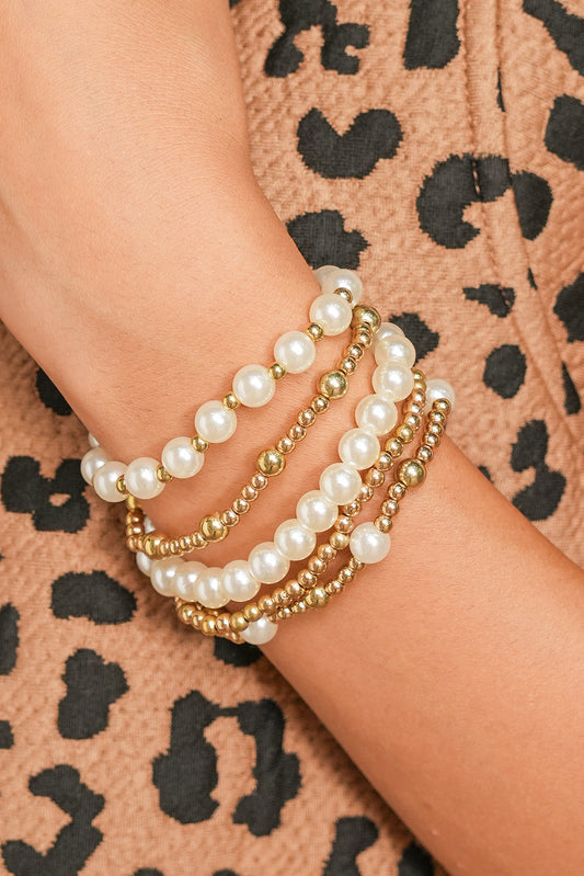Gold Cross Pearls Decor Multi Layer Bracelets