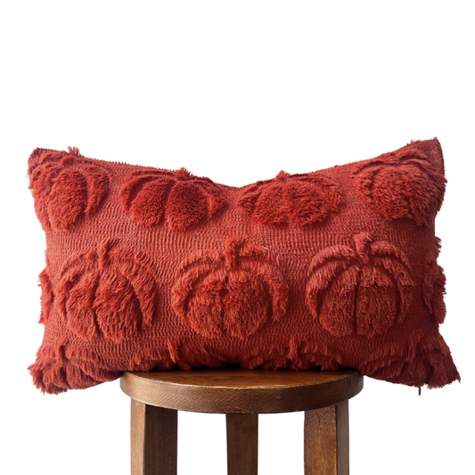Burnt Orange Pumpkin Lumbar Pillow Cover – 12x20" Faux Fur
