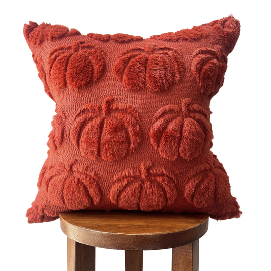 Burnt Orange Pumpkin Pillow Cover - 18x18 Faux Fur