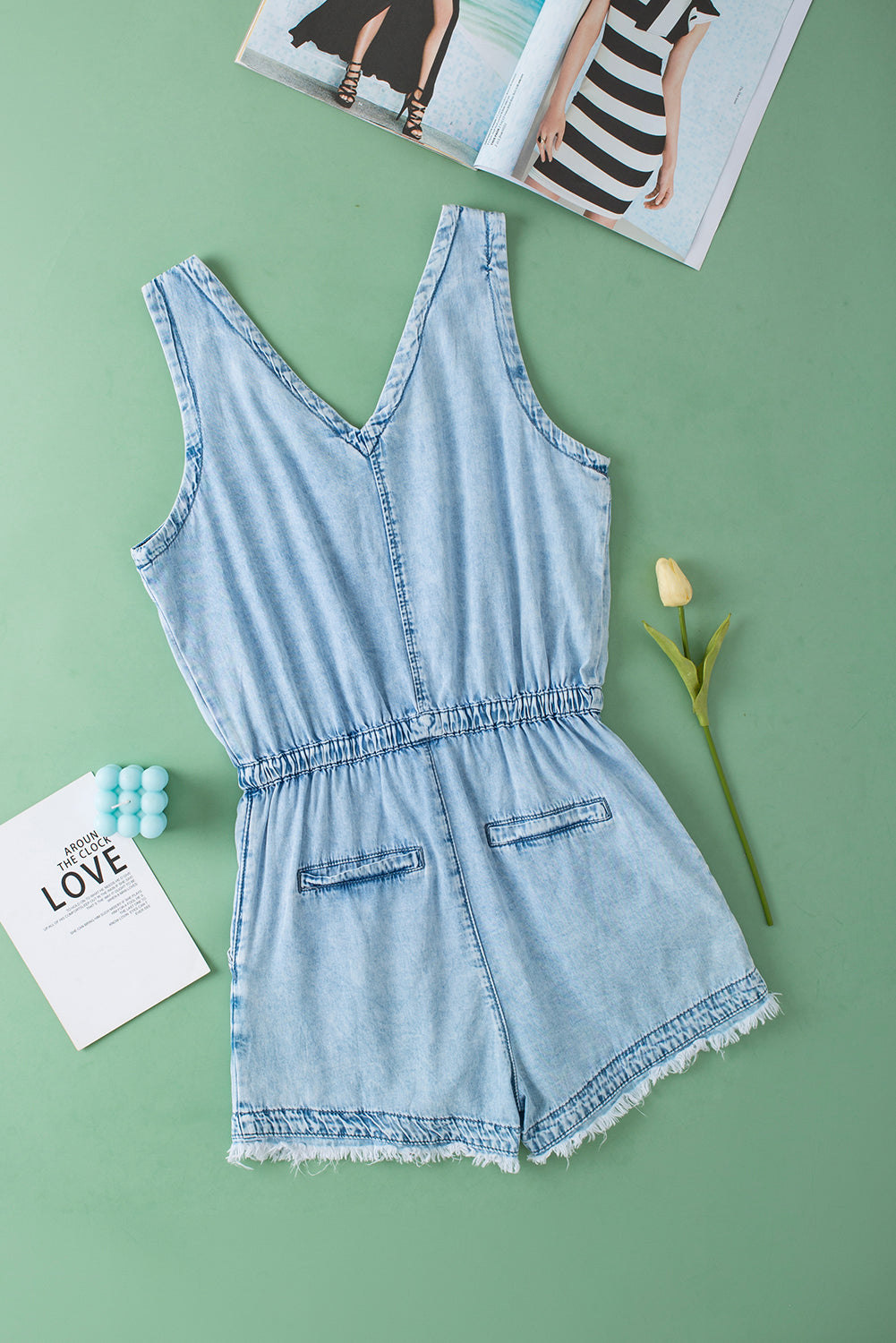 Ellis Studded Raw Hem Denim Romper