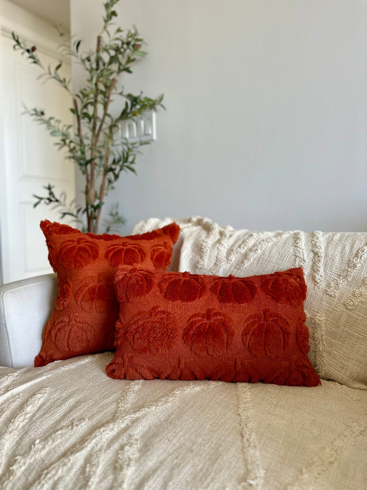 Burnt Orange Pumpkin Lumbar Pillow Cover – 12x20" Faux Fur