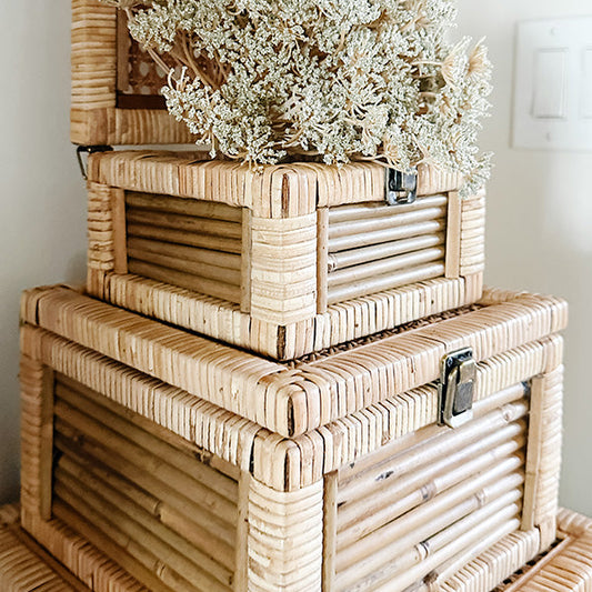 Woven Storage Boxes with Metal Clasps, Set of 3