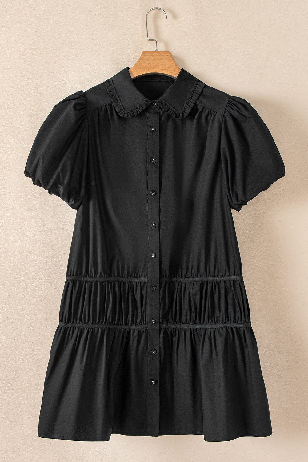 Cassidy Button Down Puff Sleeve Ruffle Hem Dress
