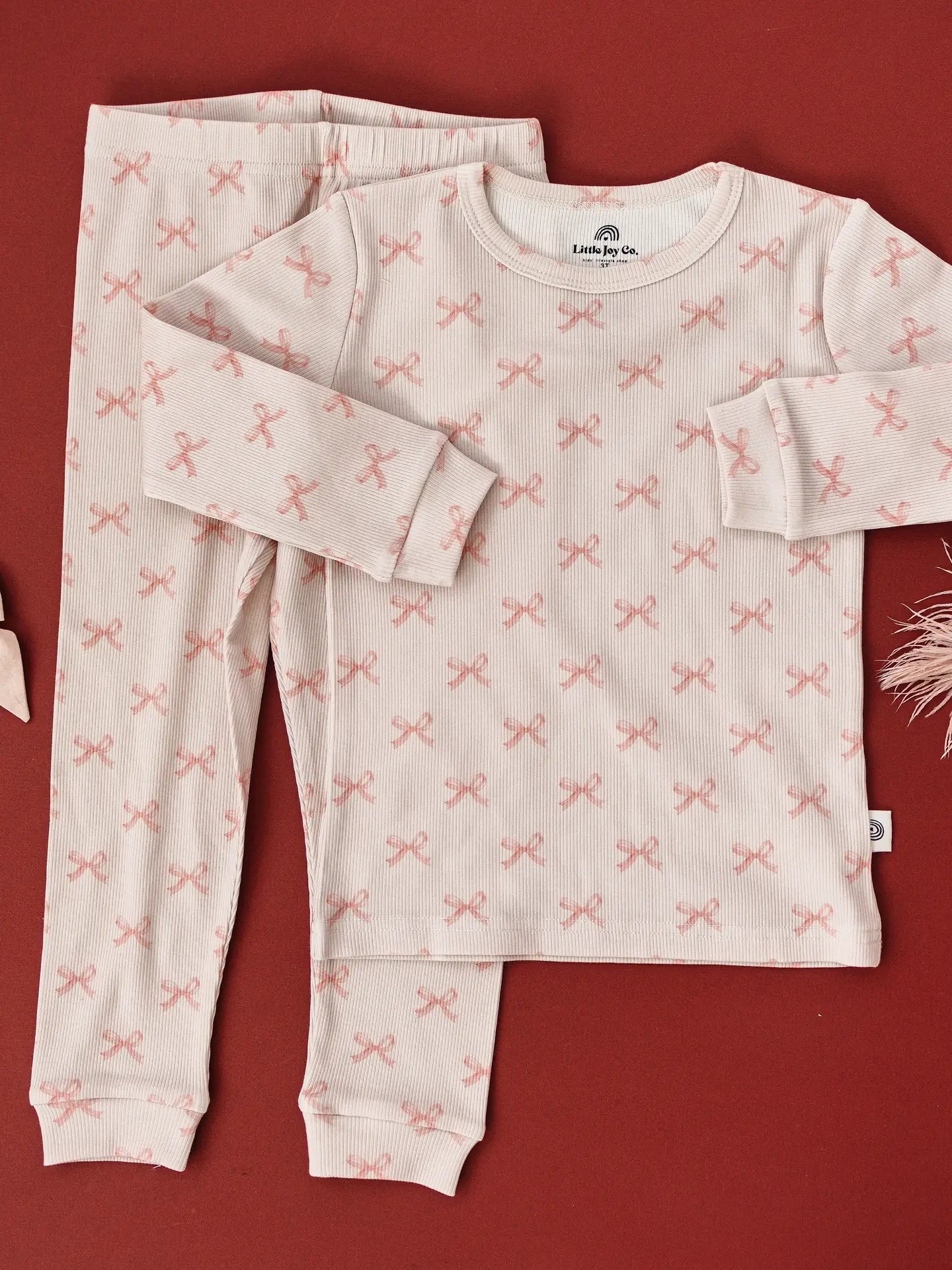 Little Joy Co: Blushing Bows Ribbed Bamboo Two Piece Set