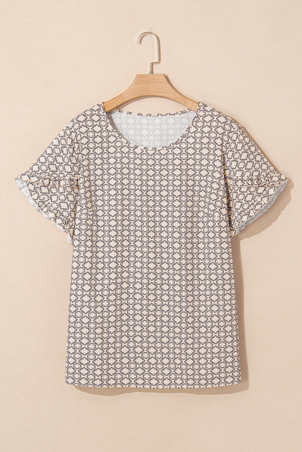 Faith Plus Size Geometric Ruffled Sleeve Blouse