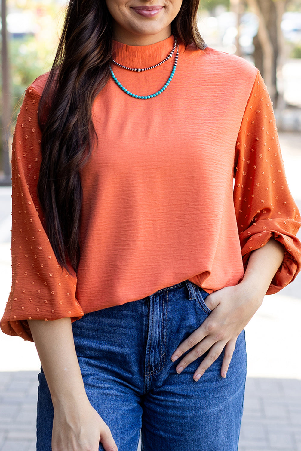 June Swiss Dot Balloon Sleeve Loose Blouse