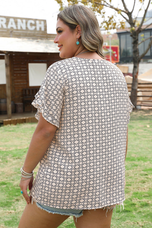 Faith Plus Size Geometric Ruffled Sleeve Blouse