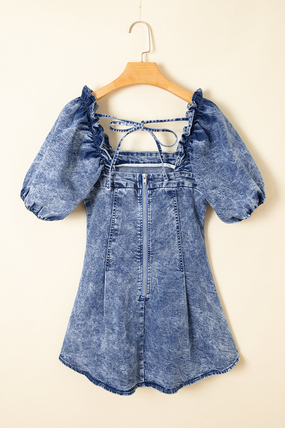 Celia Square Neck Bustier Puff Sleeve Short Denim Dress