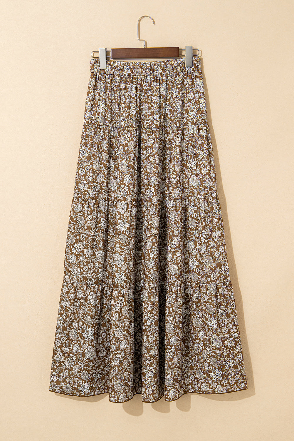 Cadence Western Floral Print Ruffled Hem Maxi Skirt