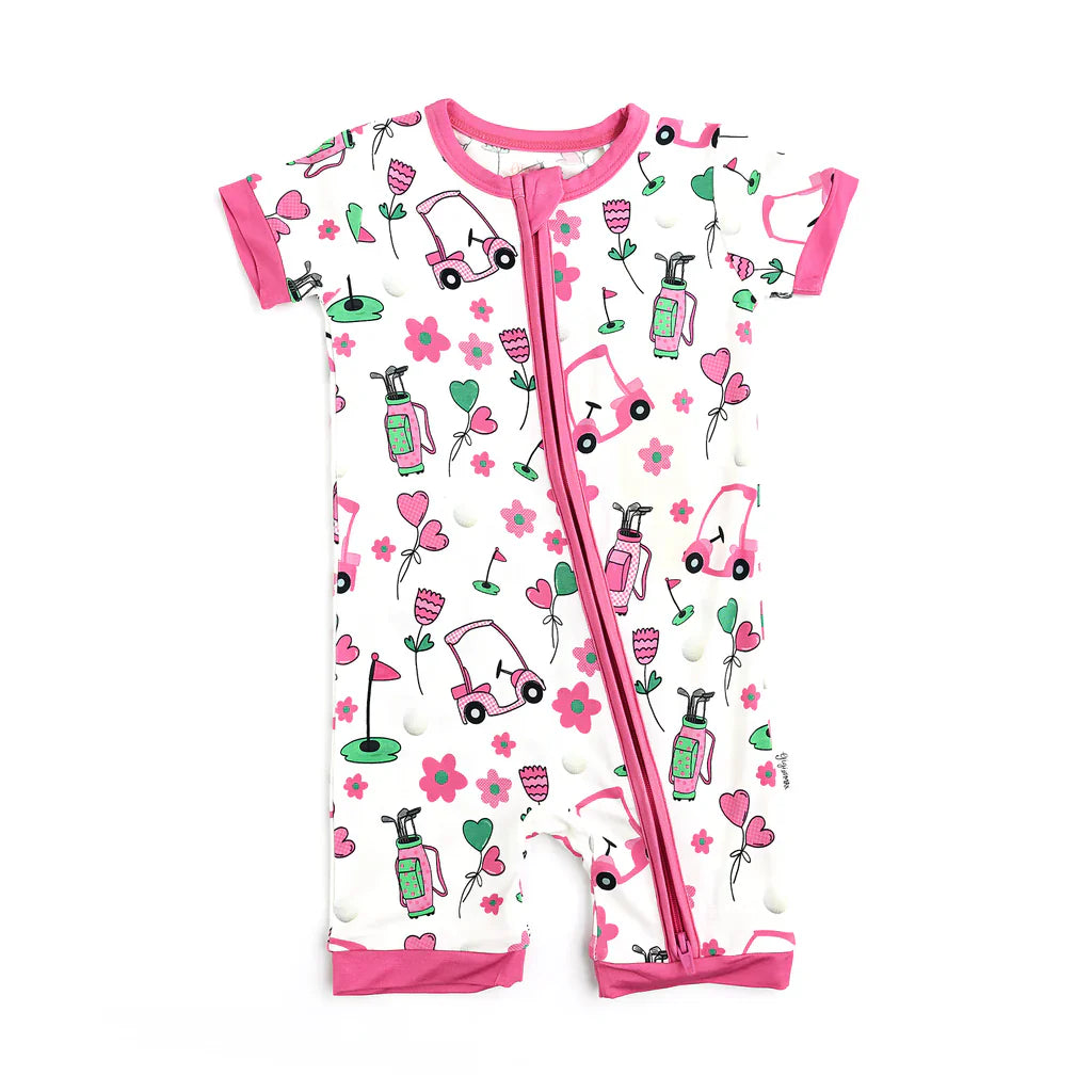 Gigi & Max: Lexi Pink Golf Bamboo Shortie Romper