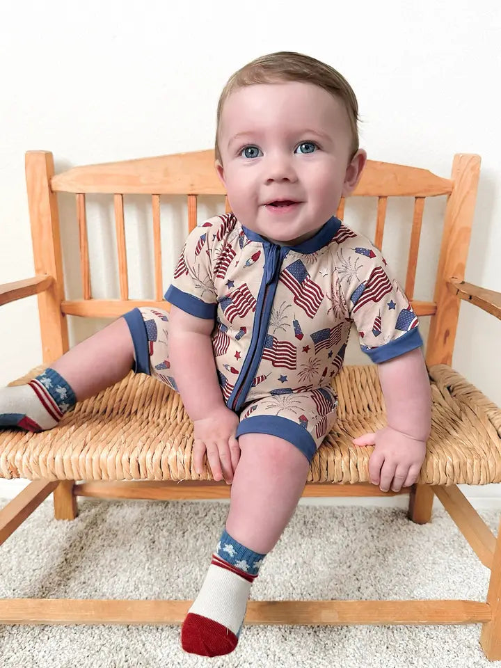 Bundle Of Joy: Patriotic Bamboo Shortie Romper
