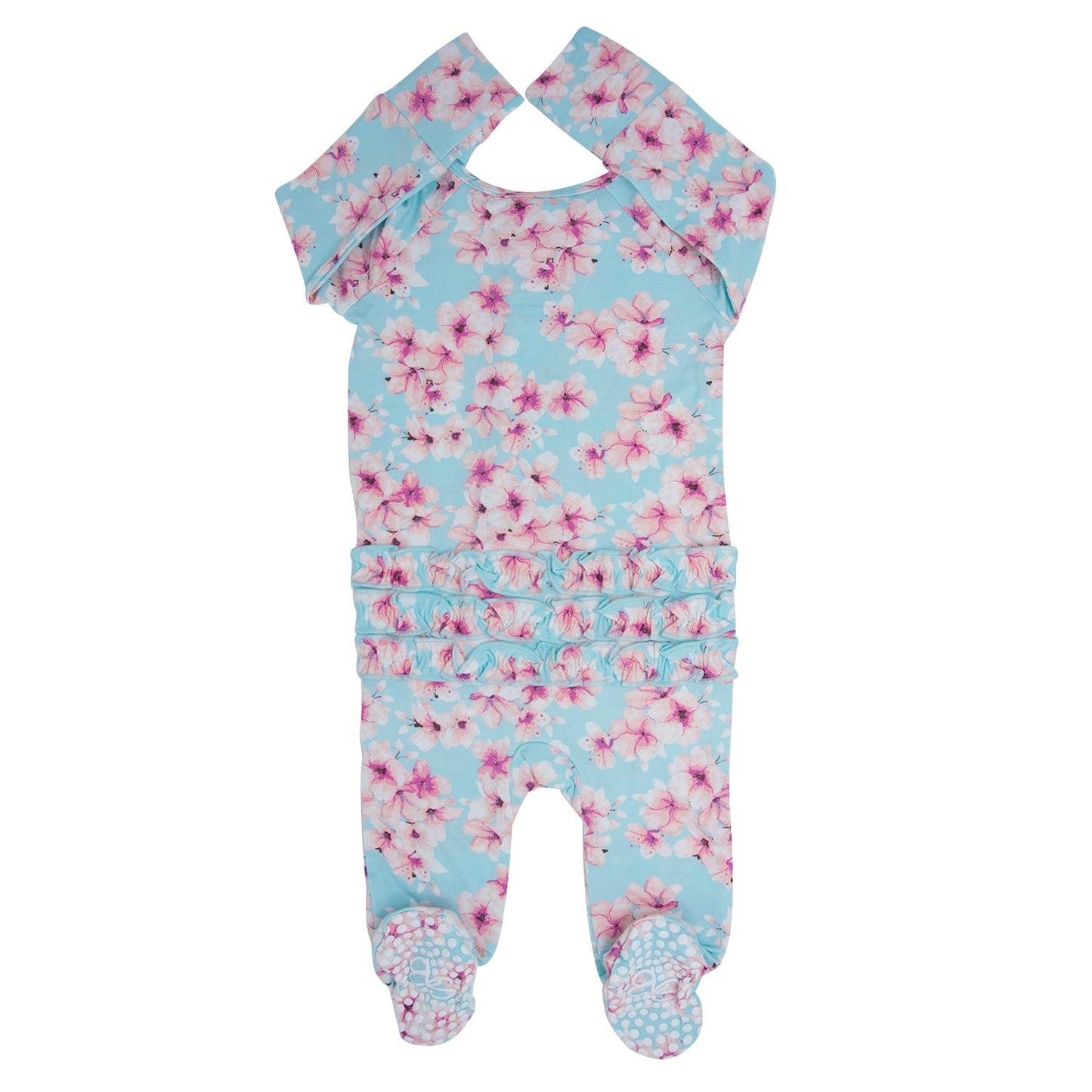 Pretty Pink Floral Ruffle Footie