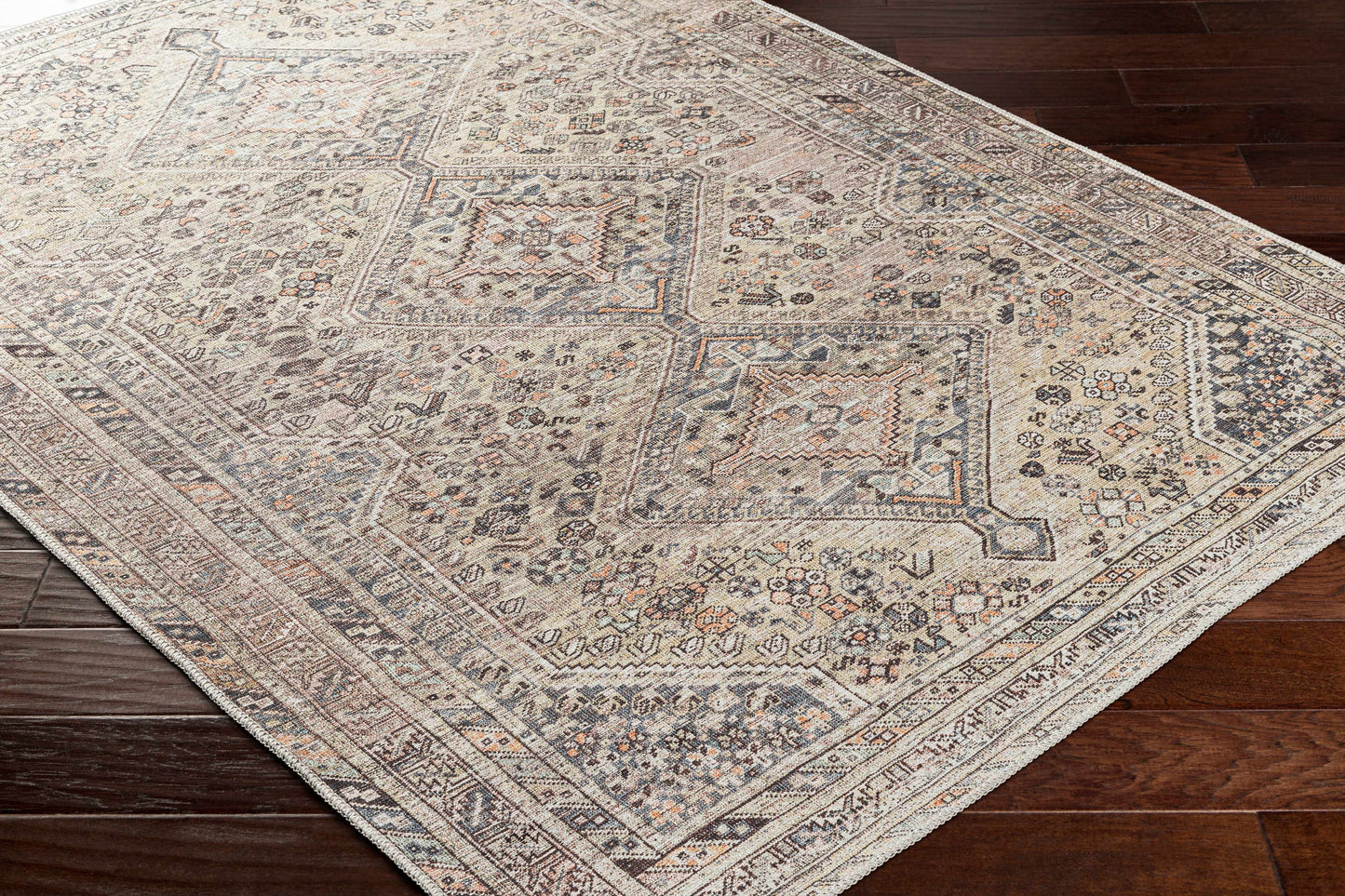 Barny Tan Flat Pile Washable Rug Area Rug