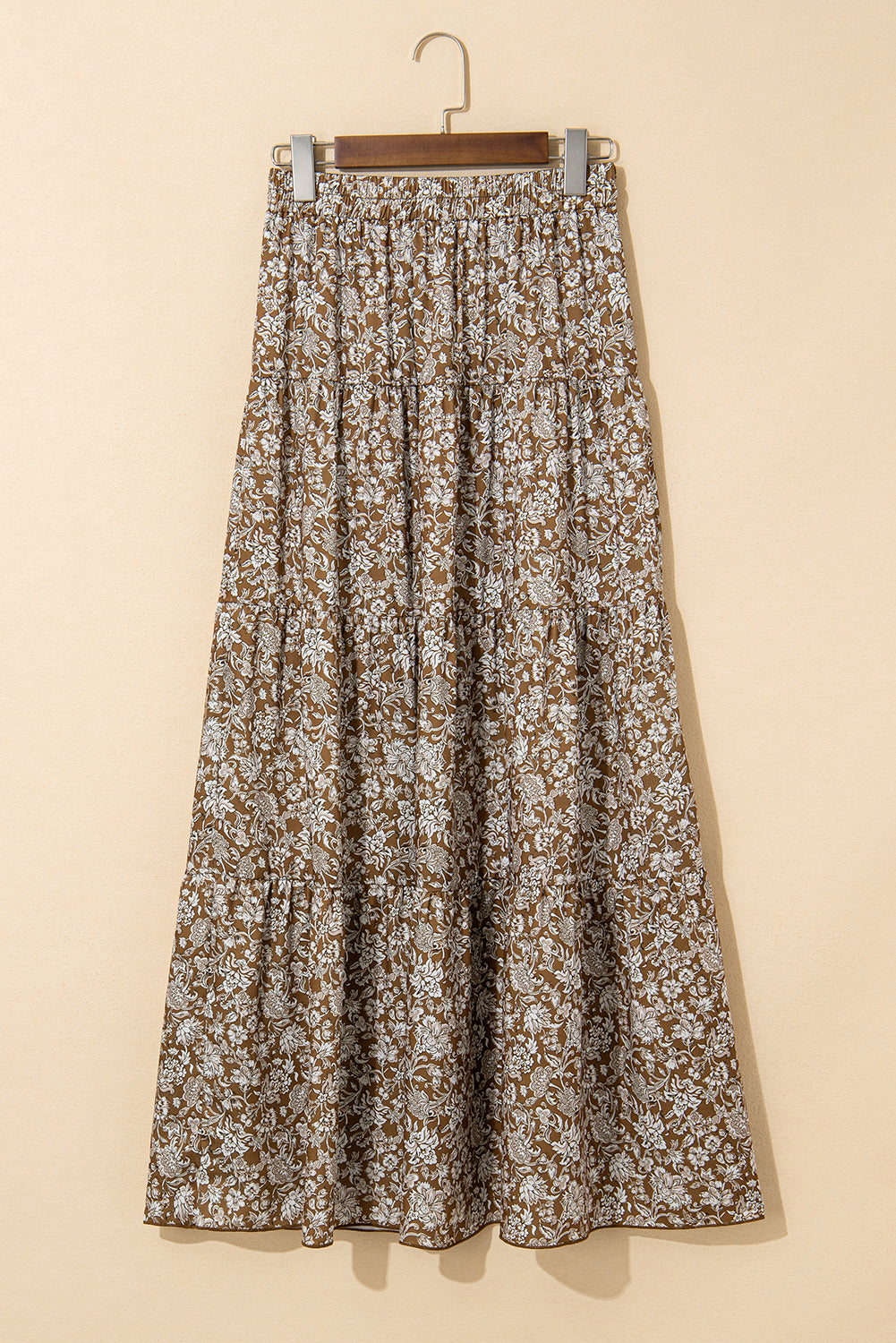 Cadence Western Floral Print Ruffled Hem Maxi Skirt