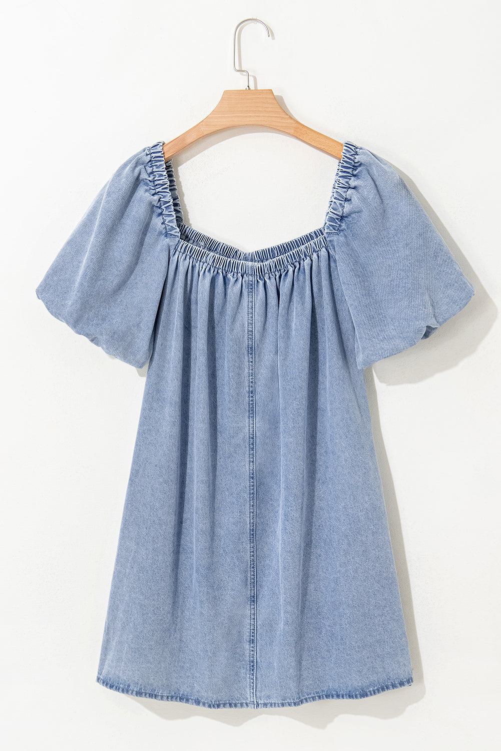 Camryn Bubble Sleeve Square Neck Denim Babydoll Dress