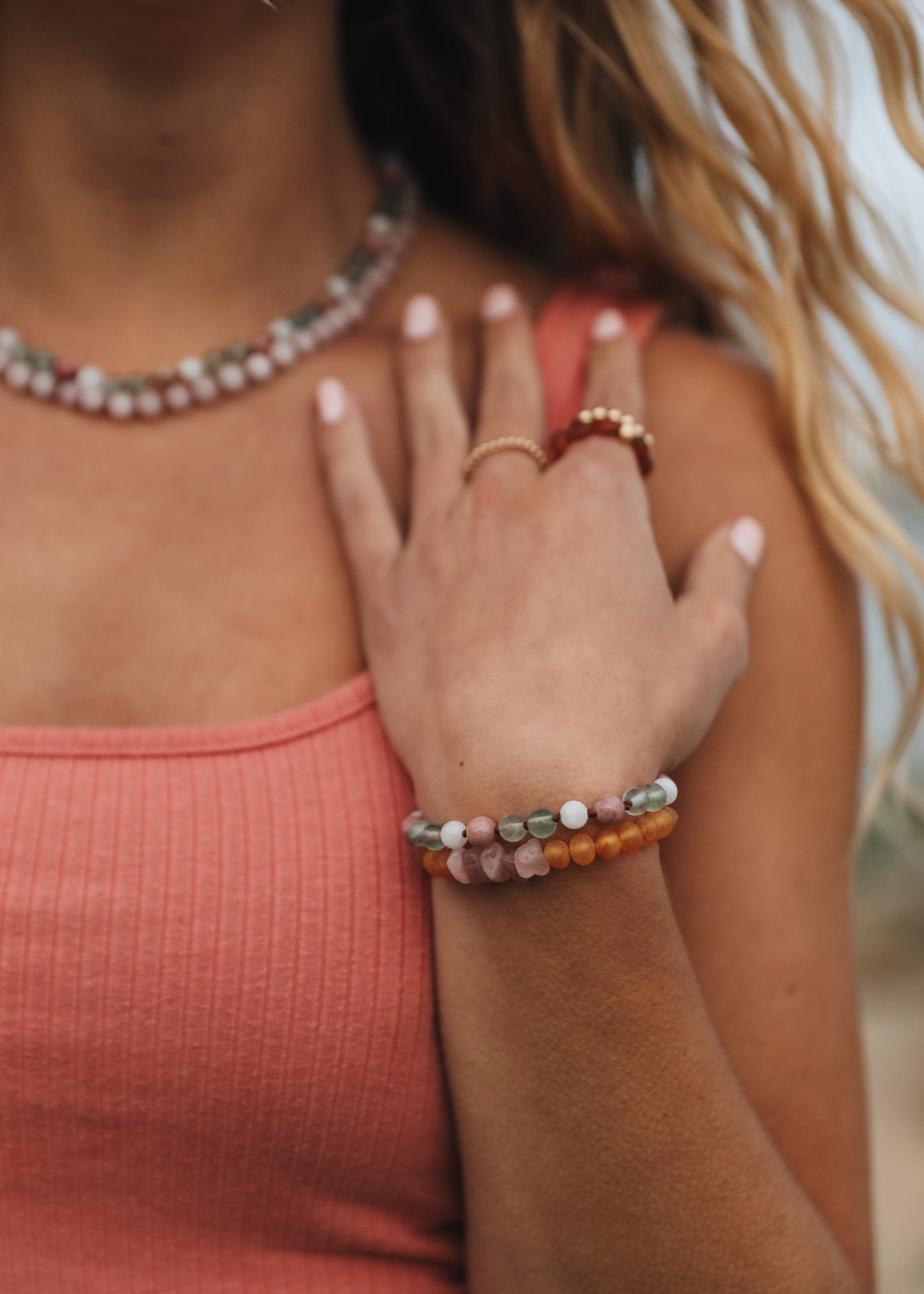 Pure Gemstone + Natural Rose Quartz || Beaded Necklace