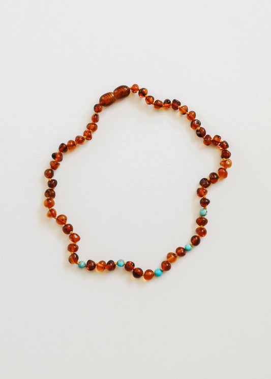 Cognac Baltic Amber and Natural Turquoise || Necklace