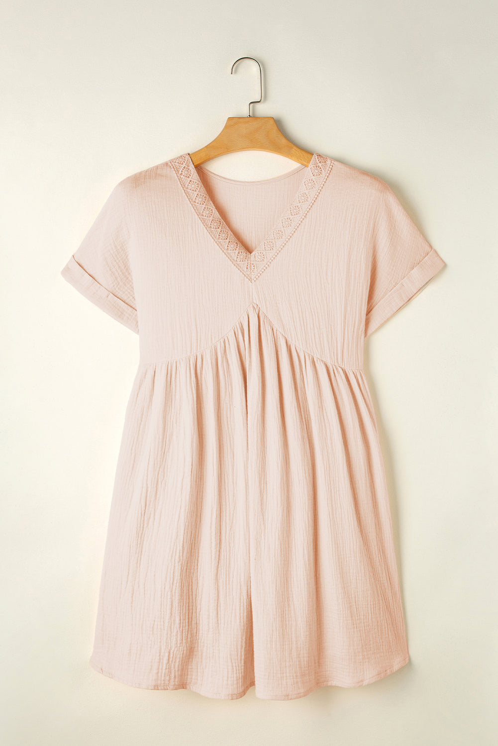Bria Folded Short Sleeve Lace V Neck Mini Dress