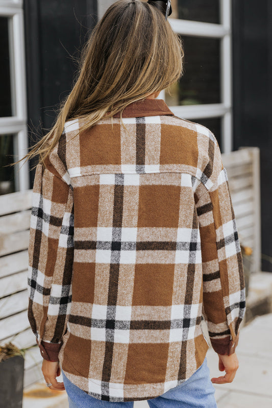 Phoebe Pocketed Buttoned Plaid Shirt Jacket
