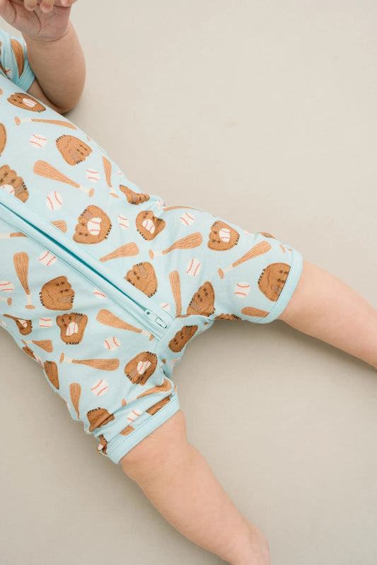 Little One Shop: Home Run Blue Bamboo Shortie Romper