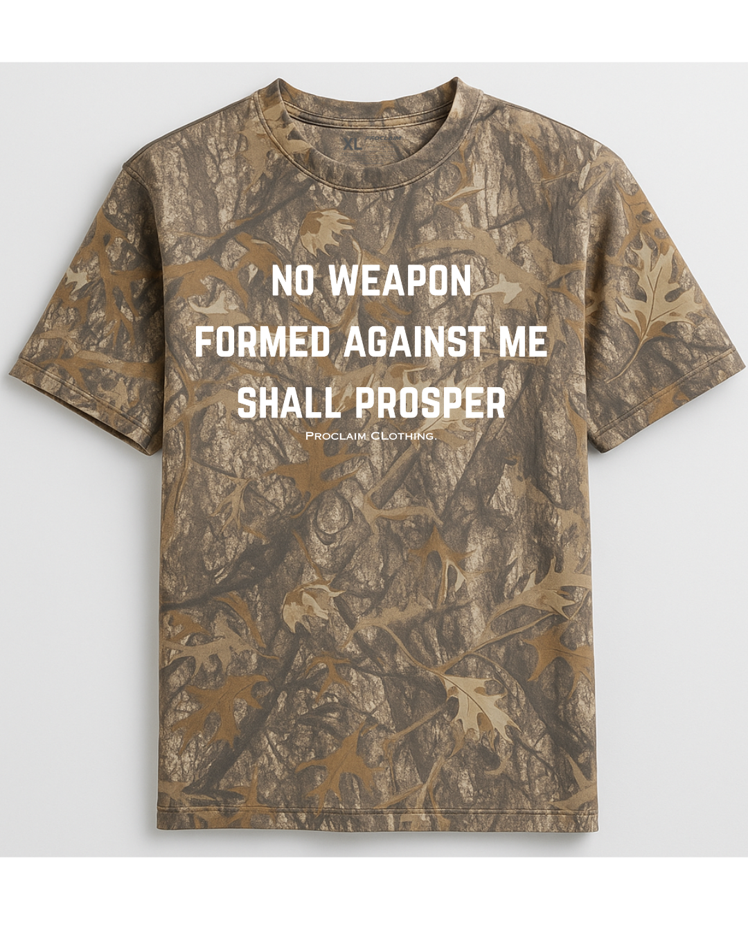 No Weapon Shall Prosper- Forest Camo T-Shirt