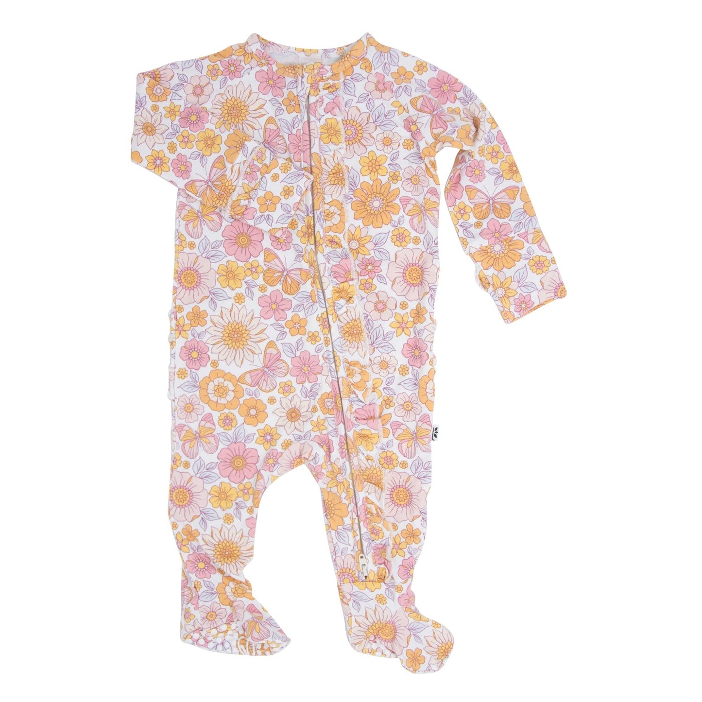 Retro Vintage Flowers Ruffle Footie