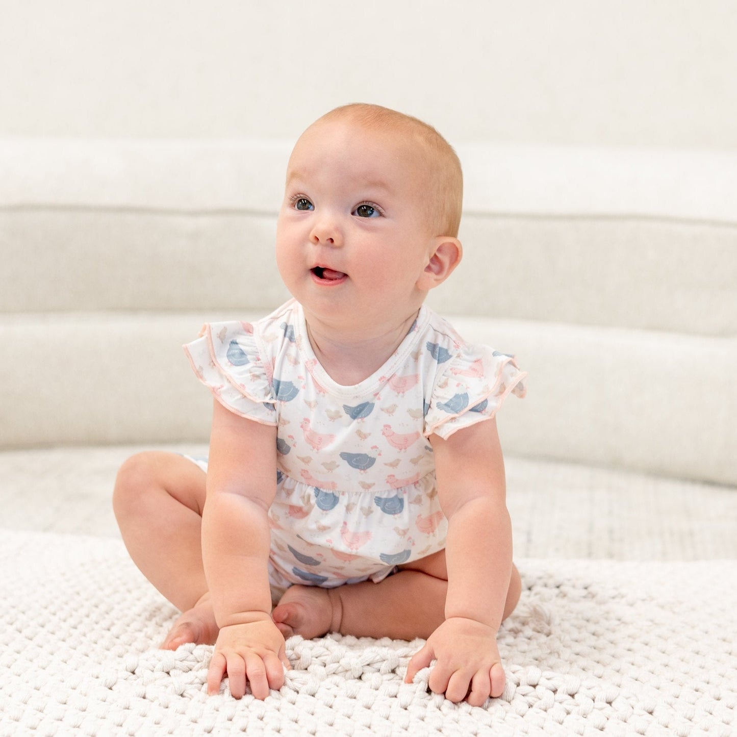 Pink Farm Hens Bamboo Ruffle Romper