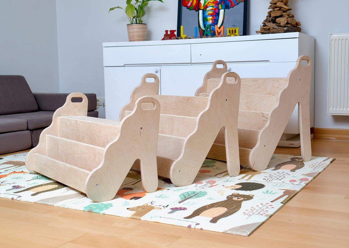 Curved Wooden Bookshelf in Multiple Sizes – Elegant Wave Design